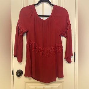 Deep Red Boho top- beautiful embellished sleeves- Umgee